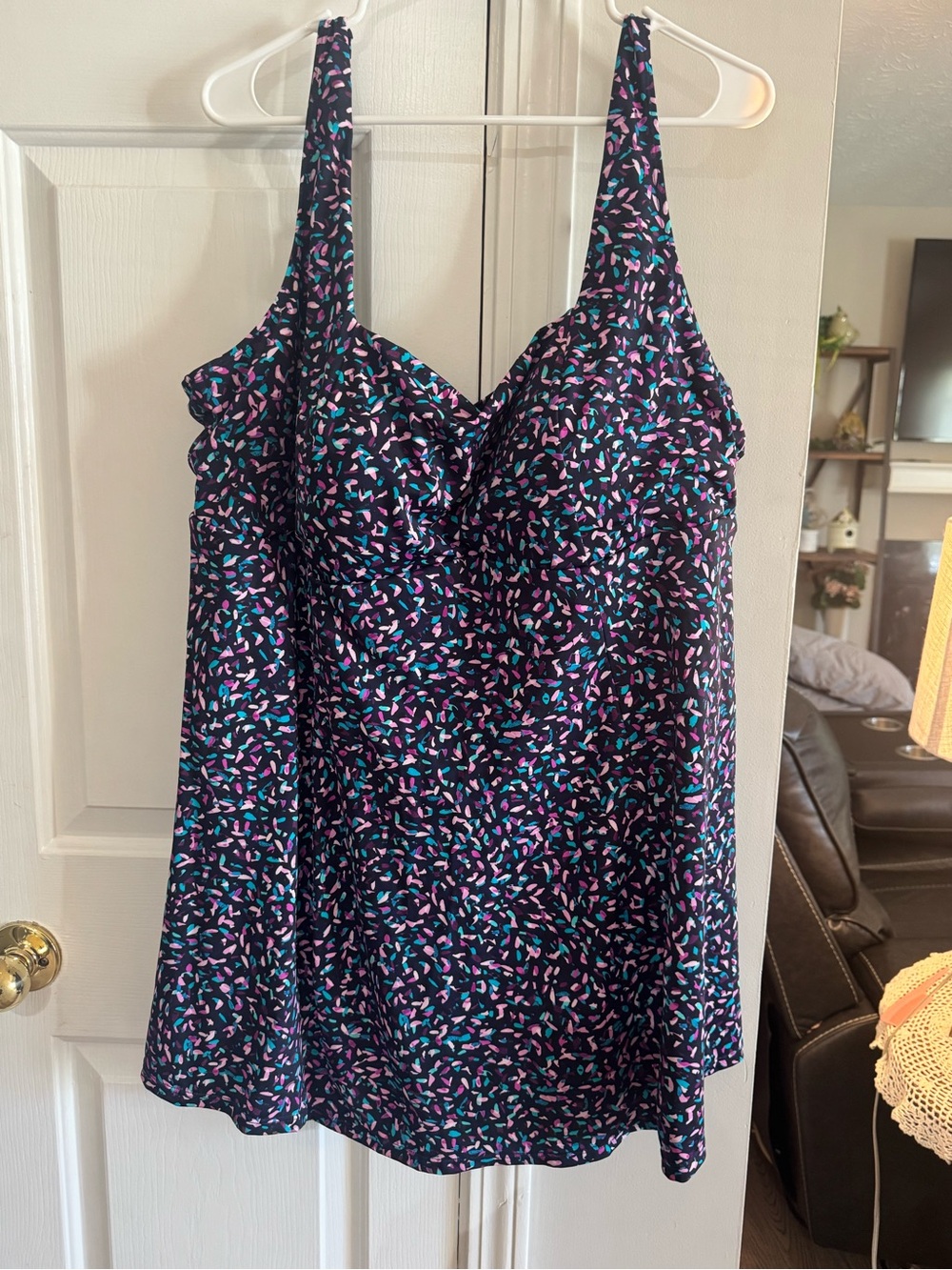Swimsuits For All Navy Floral-Patterned swim dress with adjustable Straps